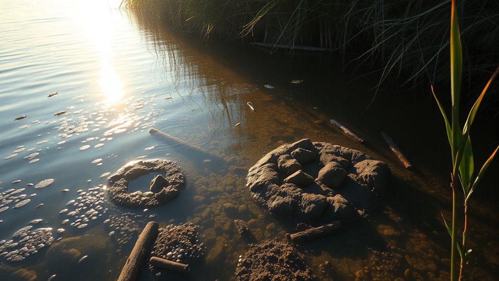 male largemouths defend nests in shallow protected spots